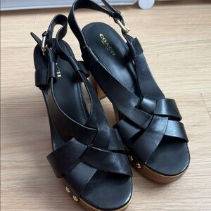 Coach Black Leather Platform Sandals